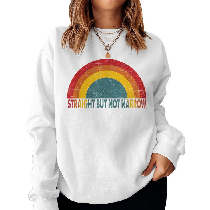 Straight But Not Narrow Retro Rainbow Lgbt Supporter Women Sweatshirt