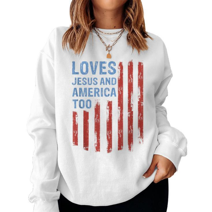 Sunflower Loves Jesus And America Too Christian 4Th Of July Women Sweatshirt
