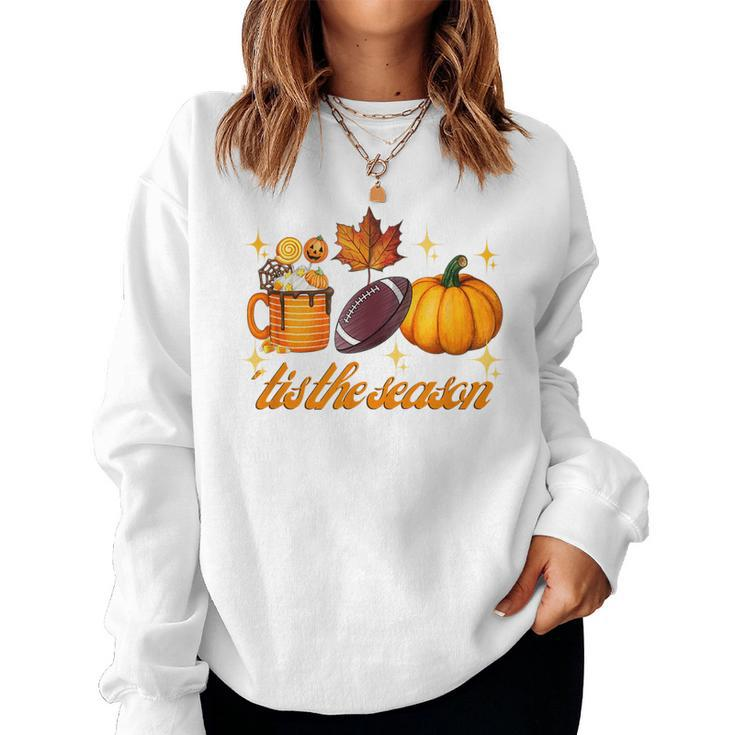 Tis The Season Pumpkin Leaf Latte Fall Thanksgiving Football Latte  Women Sweatshirt