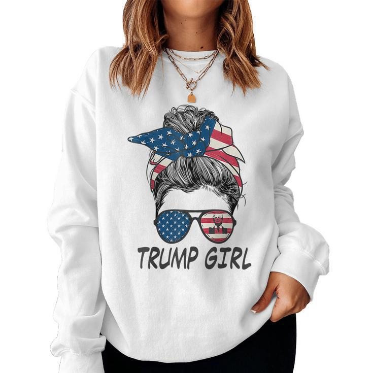 Trump Girl Messy Bun American Flag Girls Women Sweatshirt