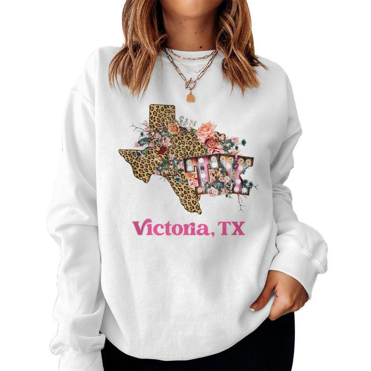 Victoria Tx Texas Boho Leopard Floral Souvenir Women Sweatshirt