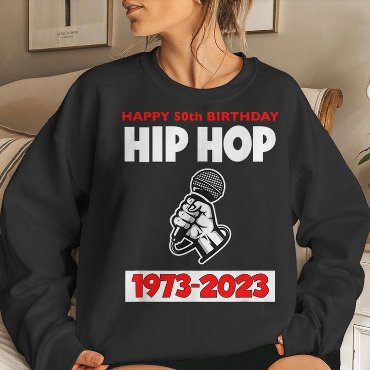 50 Years Hip Hop 50Th Anniversary Retro Mic Women Sweatshirt Gifts for Her