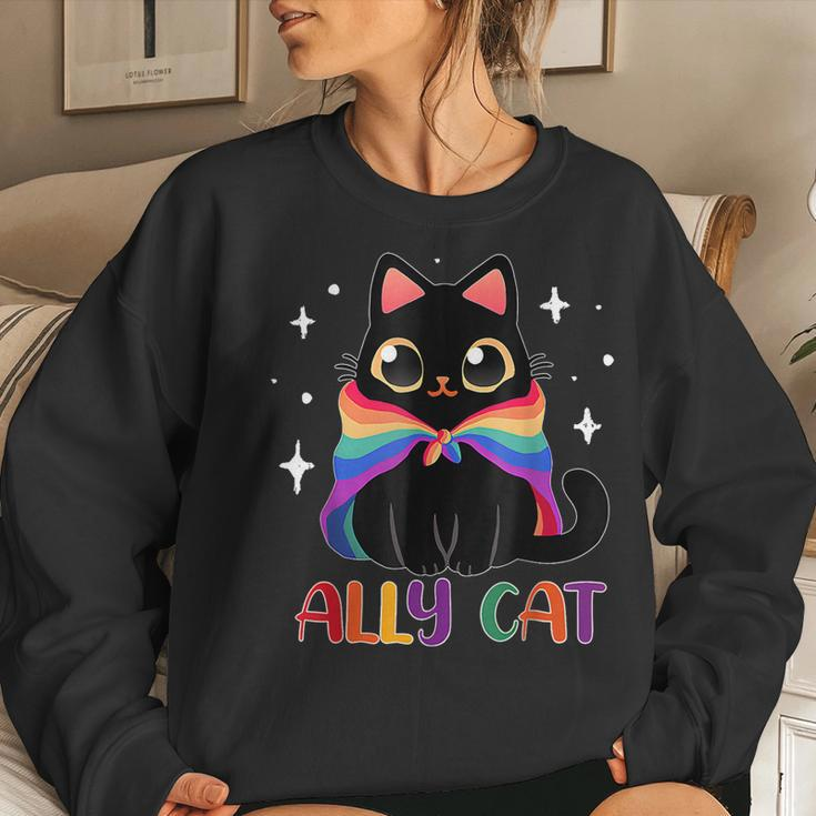 Ally Cat Lgbt Gay Rainbow Pride Flag Cat Lover Sweatshirt Gifts for Her