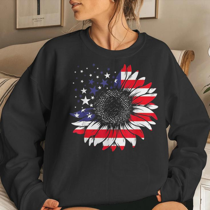 American Flag Sunflower Red White Blue Tie Dye 4Th Of July Women Sweatshirt Gifts for Her
