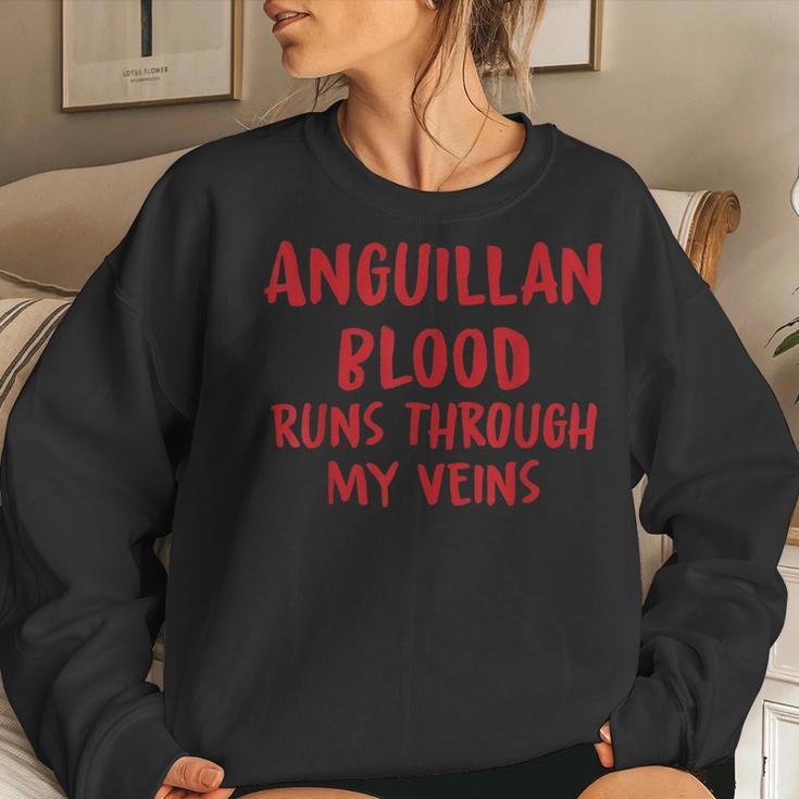 Anguillan Blood Runs Through My Veins Novelty Sarcastic Word Women Sweatshirt Gifts for Her