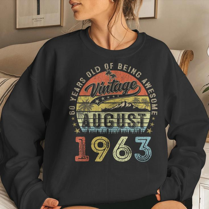 Awesome Since August 1963 Vintage Gift Men 60Th Birthday Women Crewneck Graphic Sweatshirt Gifts for Her