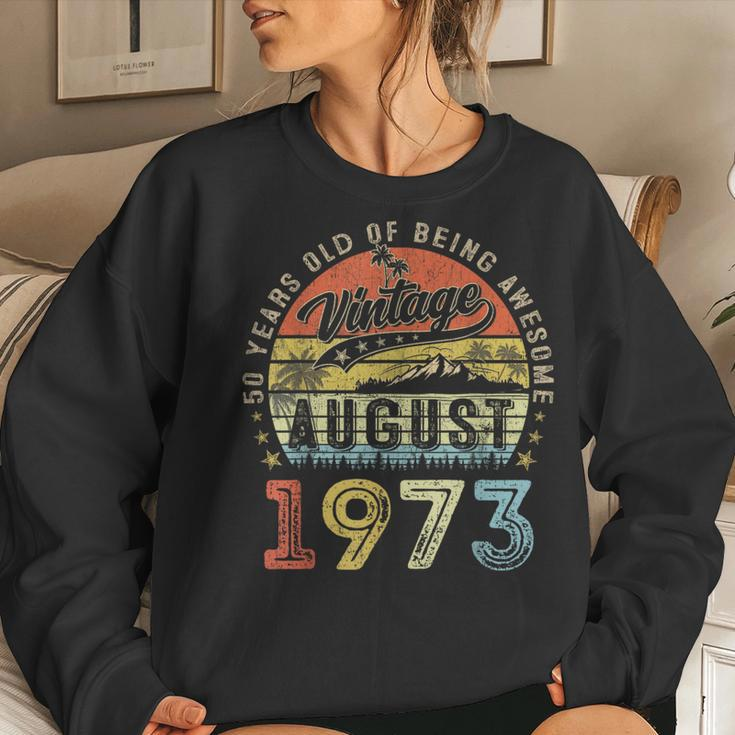 Awesome Since August 1973 Vintage Gift Men 50Th Birthday Women Crewneck Graphic Sweatshirt Gifts for Her