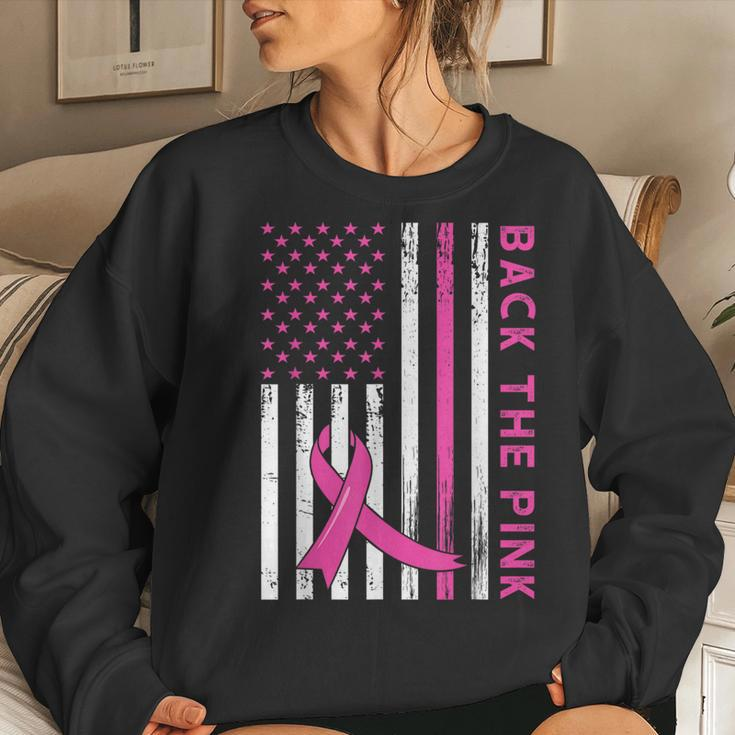 Back The Pink Ribbon Flag Breast Cancer Warrior Women Sweatshirt Gifts for Her
