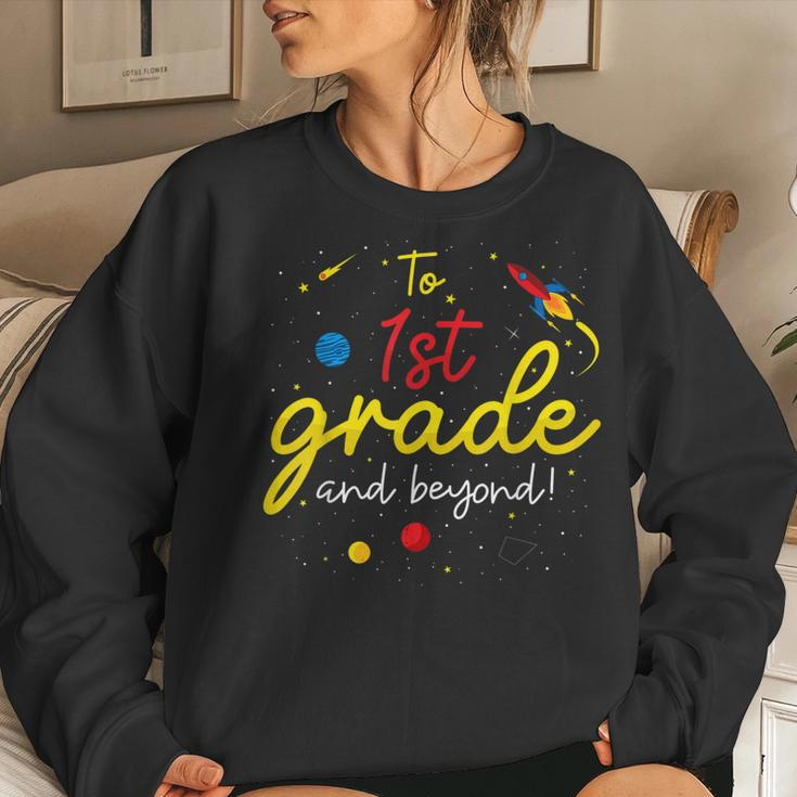 Back To School First Grade Boy Girl Space 1St Grade Teacher Women Crewneck Graphic Sweatshirt Gifts for Her