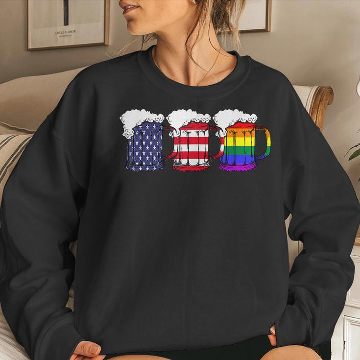 Beer American Flag Drinking Gay Pride Lesbian Lgbt Rainbow Women Sweatshirt Gifts for Her