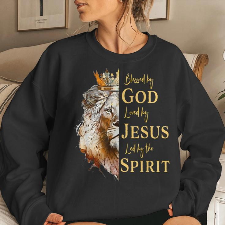Blessed By God Loved By Jesus Lion Women Sweatshirt Gifts for Her