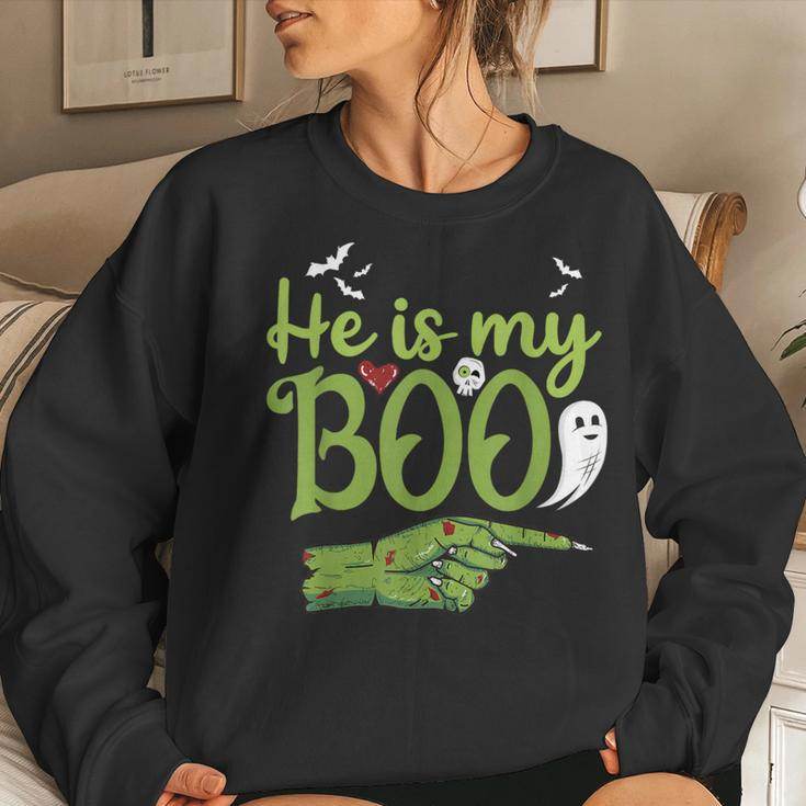 He Is My Boo Halloween Costume Zombie Matching Couple Women Sweatshirt Gifts for Her