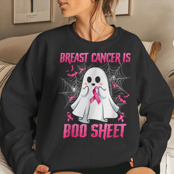 Breast Cancer Is Boo Sheet Ghost Halloween Awareness Groovy Women Sweatshirt Gifts for Her