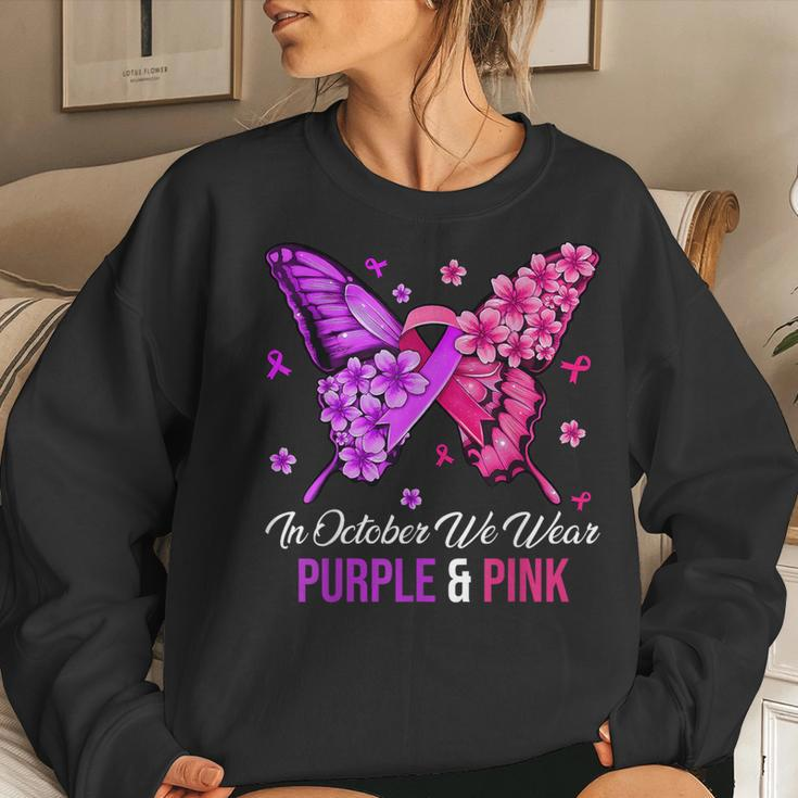 Breast Cancer And Domestic Violence Awareness Butterfly Women Sweatshirt Gifts for Her