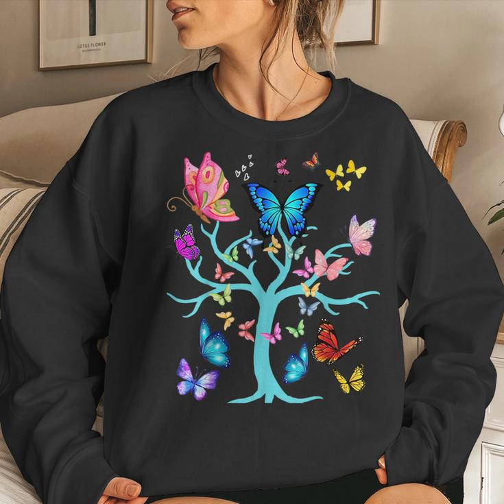 Butterfly Lovers Butterflies Circle Around The Tree Design Women Crewneck Graphic Sweatshirt Gifts for Her