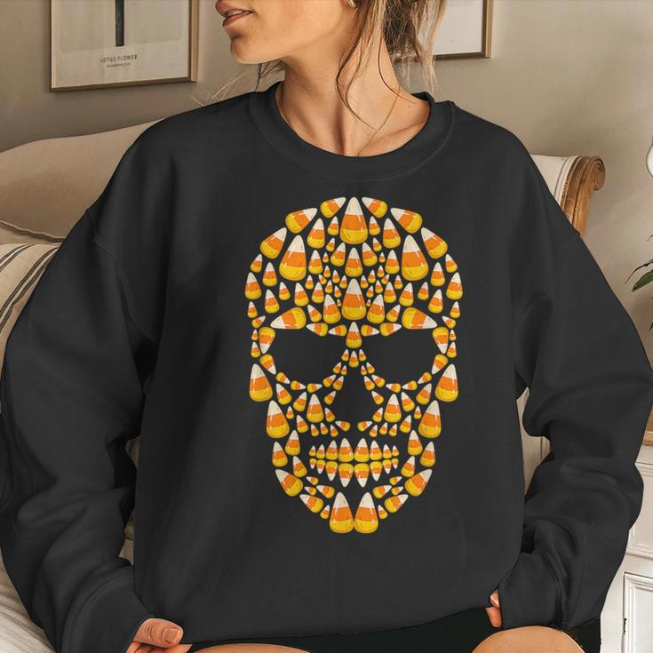 Candy Corn Skull Skeleton Halloween Costume Women Sweatshirt Gifts for Her