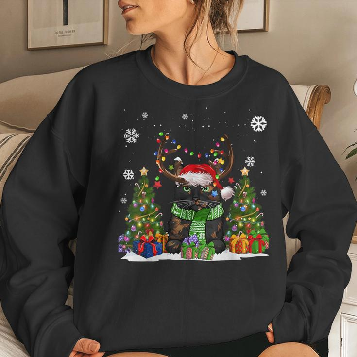 Cat Lover Tortoiseshell Cat Santa Hat Ugly Christmas Sweater Women Sweatshirt Gifts for Her