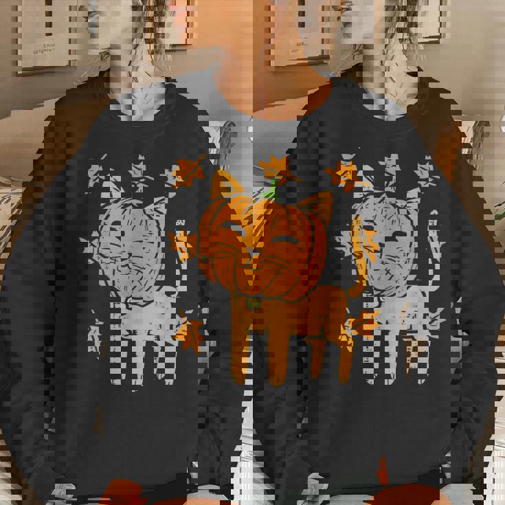 Cat Pumpkin Cute Halloween Fall Autumn Thanksgiving Animal Halloween Women Sweatshirt Gifts for Her