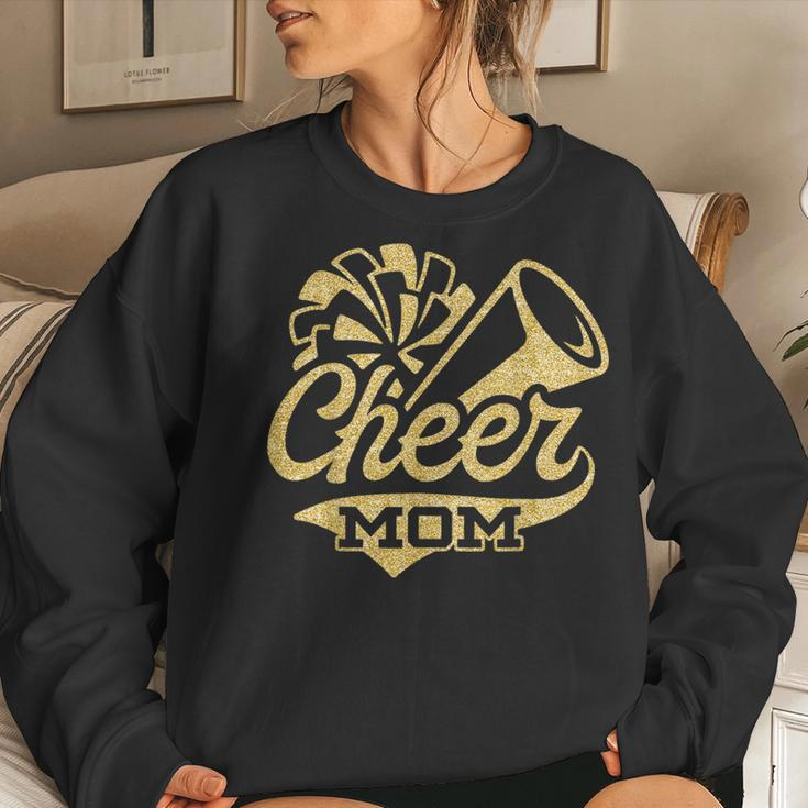 Cheer Mom Biggest Fan Cheerleader Black Yellow Gold Pom Pom Women Sweatshirt Gifts for Her