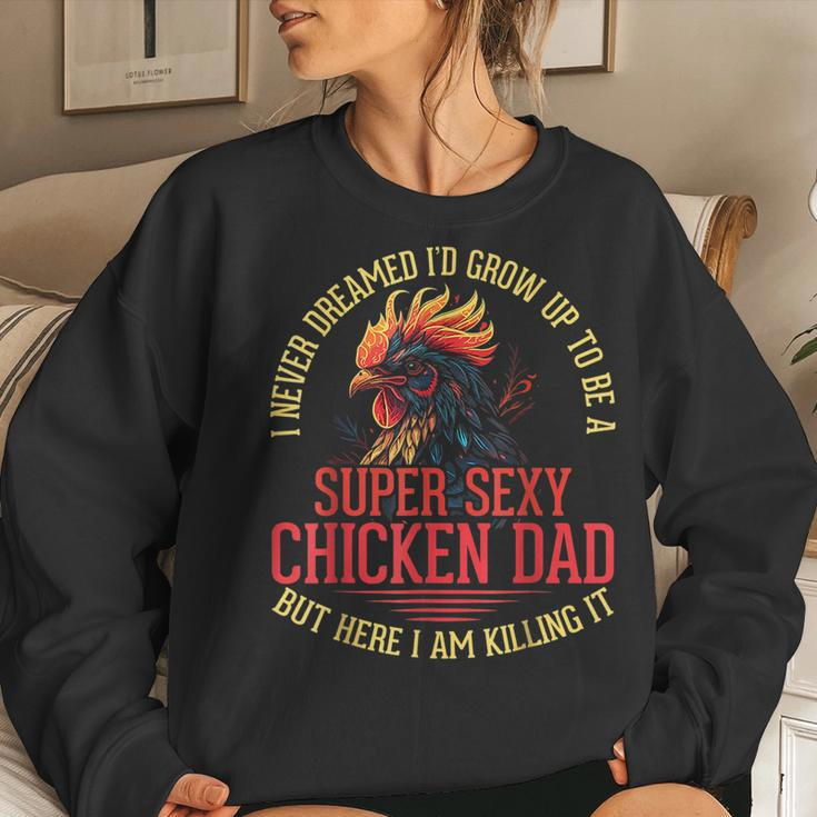 Chicken Lover Best Dad Ever Chicken Farmer Fathers Day Women Crewneck Graphic Sweatshirt Gifts for Her