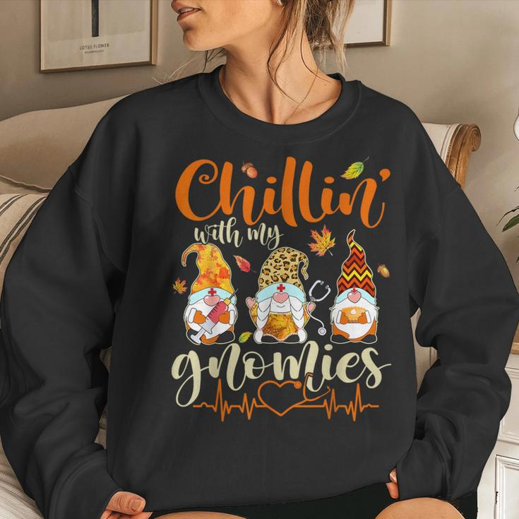 Chillin With My Gnomies Nurse Gnome Happy Thanksgiving Fall Women Sweatshirt Gifts for Her