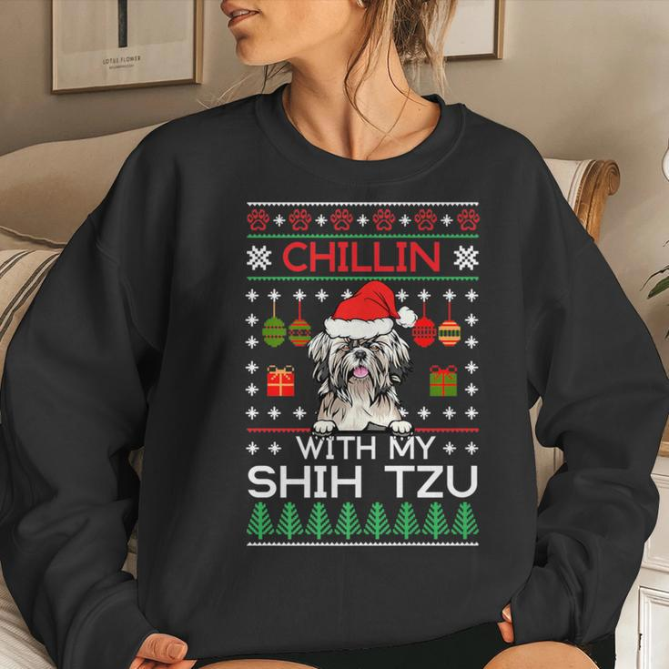 Chillin With My Shih Tzu Santa Ugly Christmas Sweater Women Sweatshirt Gifts for Her