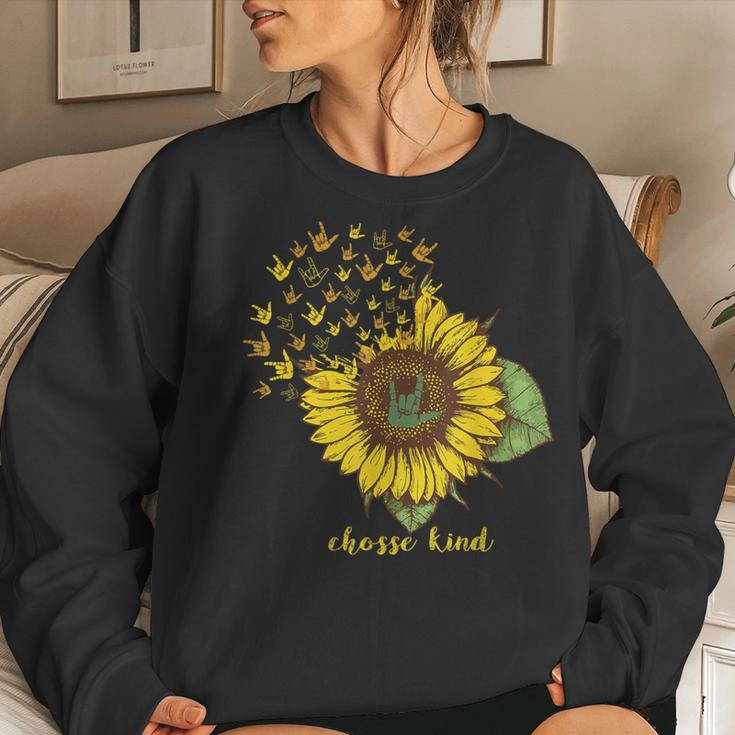 Choose Kind Sunflower Deaf Asl American Sign Language Women Sweatshirt Gifts for Her