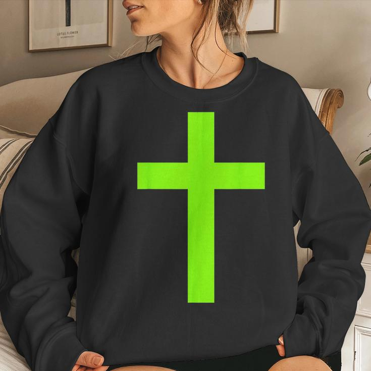 Christian God Jesus Cross Lime Green Women Sweatshirt Gifts for Her