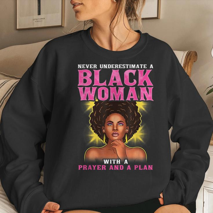 Christian Never Underestimate Black Woman Prayer Plan Women Crewneck Graphic Sweatshirt Gifts for Her