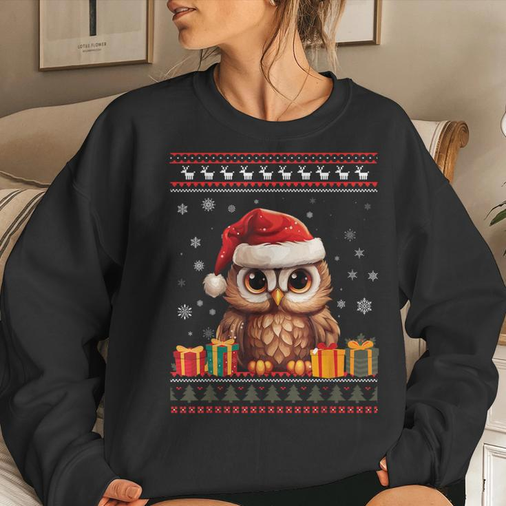 Christmas Owl Santa Hat Ugly Christmas Sweater Women Sweatshirt Gifts for Her