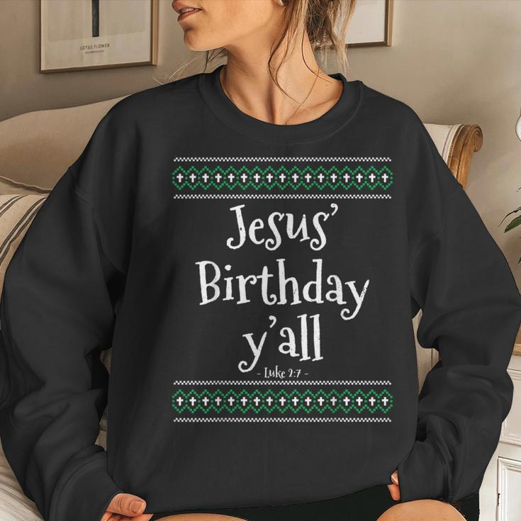 Christmas Ugly Sweater Jesus Birthday Y'all Women Sweatshirt Gifts for Her