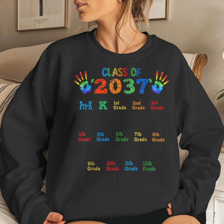 Class Of 2037 Grow With Me Color Handprint Pre-K 12Th Grade Women Crewneck Graphic Sweatshirt Gifts for Her