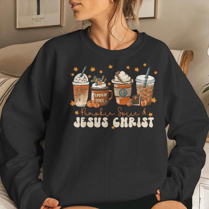 Coffee Latte Pumpkin Spice Jesus Christ Thanksgiving Fall Women Sweatshirt Gifts for Her