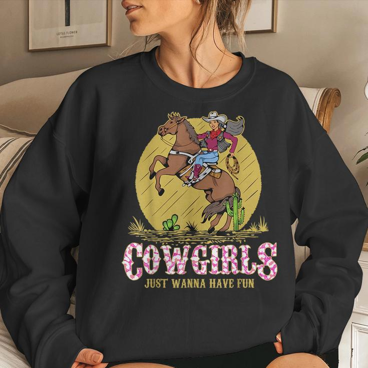 Cowgirls Just Wanna Have Fun Western Girl Riding Horse Rodeo Rodeo Women Sweatshirt Gifts for Her
