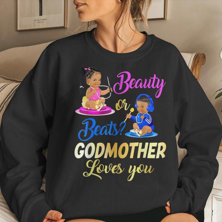 Cute Beauty Or Beat Godmother Loves You Gender Reveal Party Women Crewneck Graphic Sweatshirt Gifts for Her