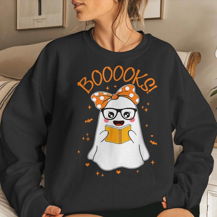 Cute Booooks Ghost Halloween Teacher Book Library Women Sweatshirt Gifts for Her