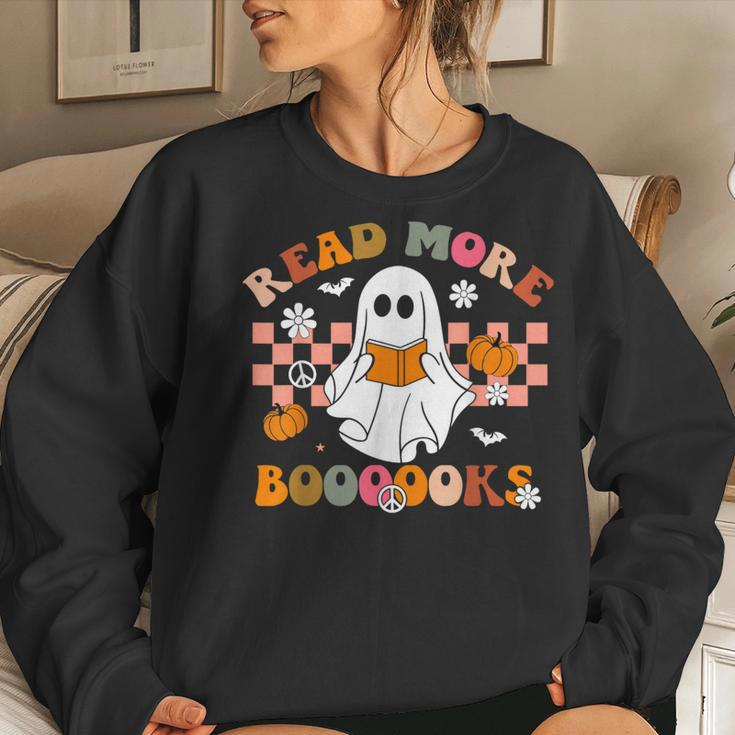 Cute Booooks Ghost Read More Books Teacher Halloween Women Sweatshirt Gifts for Her
