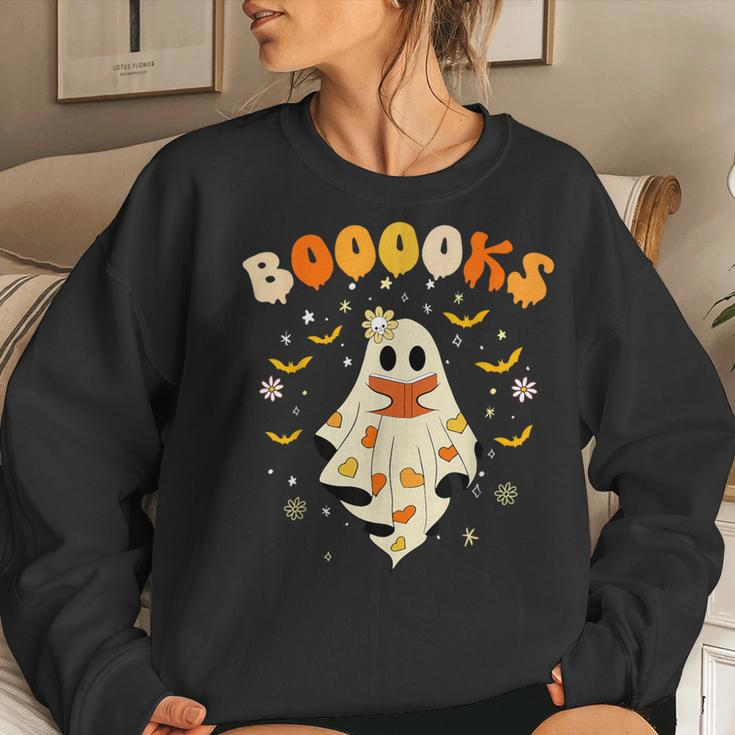 Cute Ghost Reading Library Books Halloween Booooks Women Sweatshirt Gifts for Her