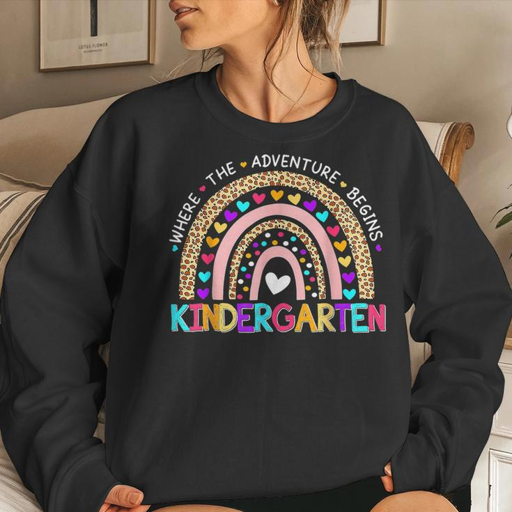 Cute Leopard Rainbow Kindergarten Where The Adventure Begins Women Crewneck Graphic Sweatshirt Gifts for Her