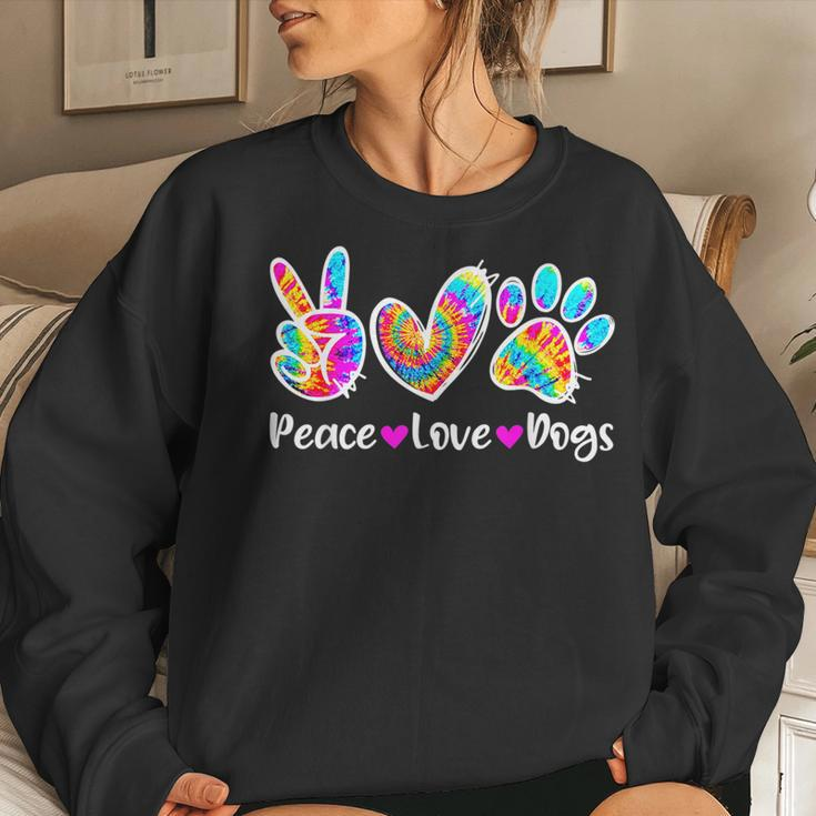 Cute Peace Love Dogs Tie Dye Dog Paw Dog Mom Mothers Day Women Crewneck Graphic Sweatshirt Gifts for Her