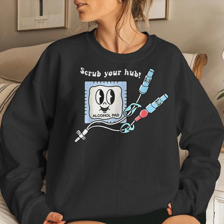 Cute Retro Nurse Scrub Your Hub Funny Peds Er Icu Rn Student Women Crewneck Graphic Sweatshirt Gifts for Her