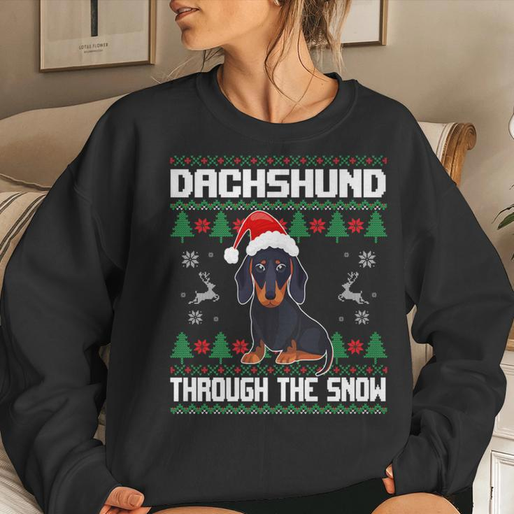 Dachshund Dog Through The Snow Ugly Christmas Sweater Women Sweatshirt Gifts for Her