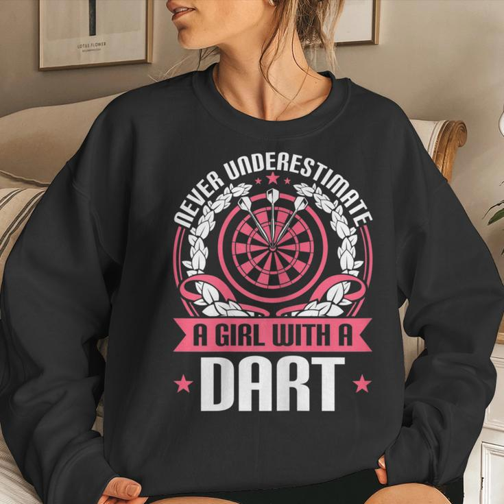 Dart Player Cool Quote Never Underestimate A Girl With Darts Gift For Womens Women Crewneck Graphic Sweatshirt Gifts for Her