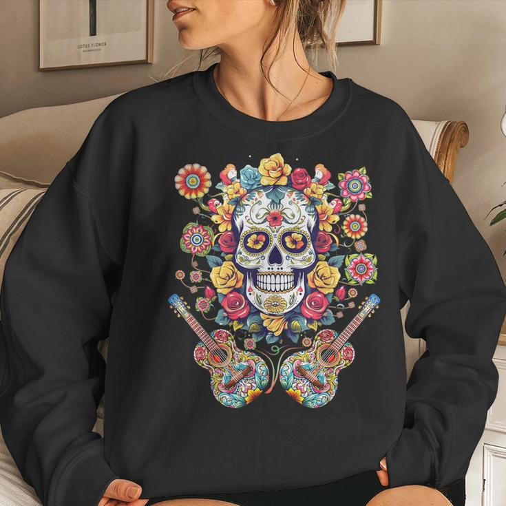 Day Of The Dead Flower Guitar Skull Dia De Los Muertos Women Sweatshirt Gifts for Her