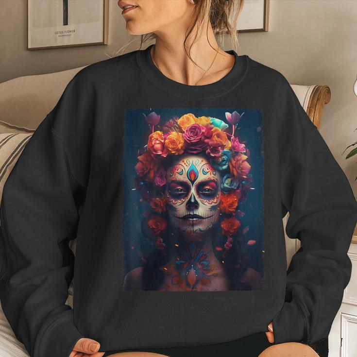 Dia De Los Muertos Sugar Skull Day Of The Dead Mexican Women Sweatshirt Gifts for Her