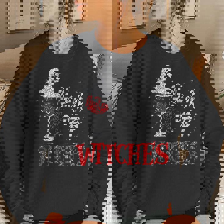 Drink Up Witches Wine Glass Halloween Drinking Women Sweatshirt Gifts for Her