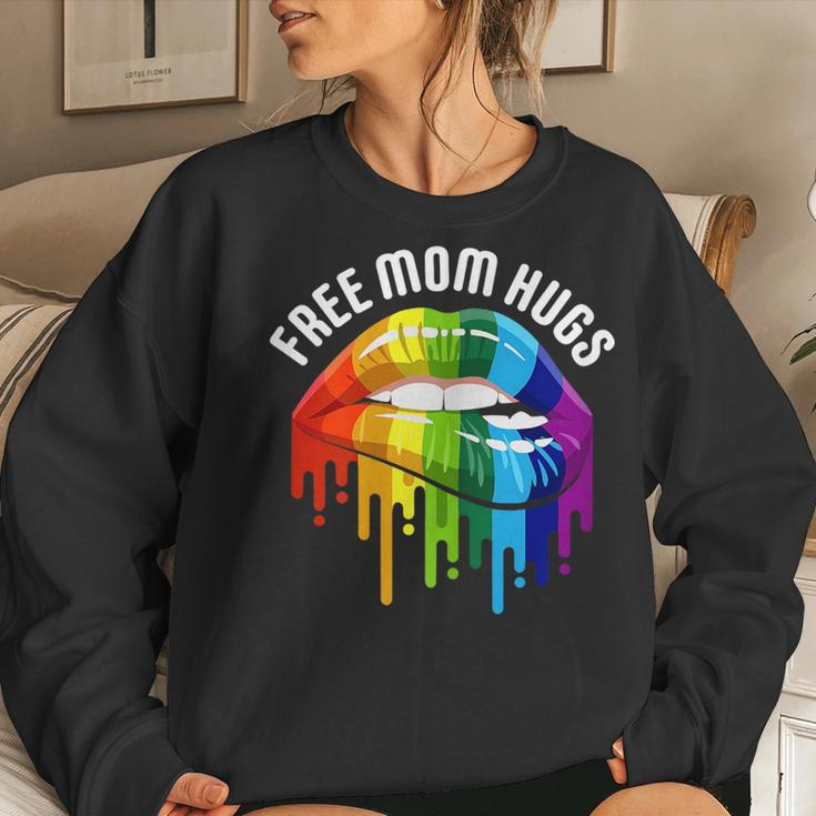 Dripping Lips Rainbow Lgbtq Mother Free Mom Hugs Sweatshirt Gifts for Her