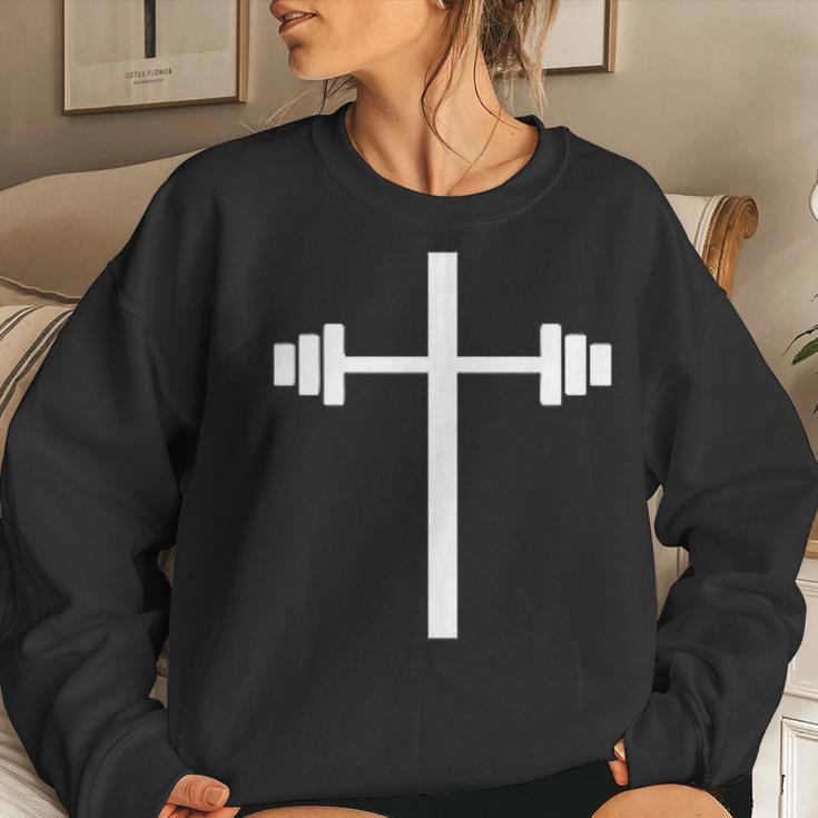 Dumbbell Barbell Cross Christian Gym Workout Lifting Women Sweatshirt Gifts for Her