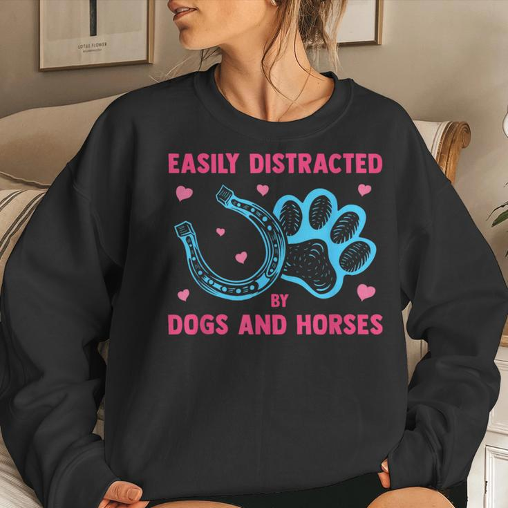 Easily Distracted By Dogs And Horses Farm Animal Lover Women Sweatshirt Gifts for Her