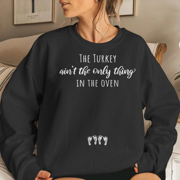 Expecting Mom Thanksgiving Turkey Oven Twin Pregnancy Reveal Women Sweatshirt Gifts for Her